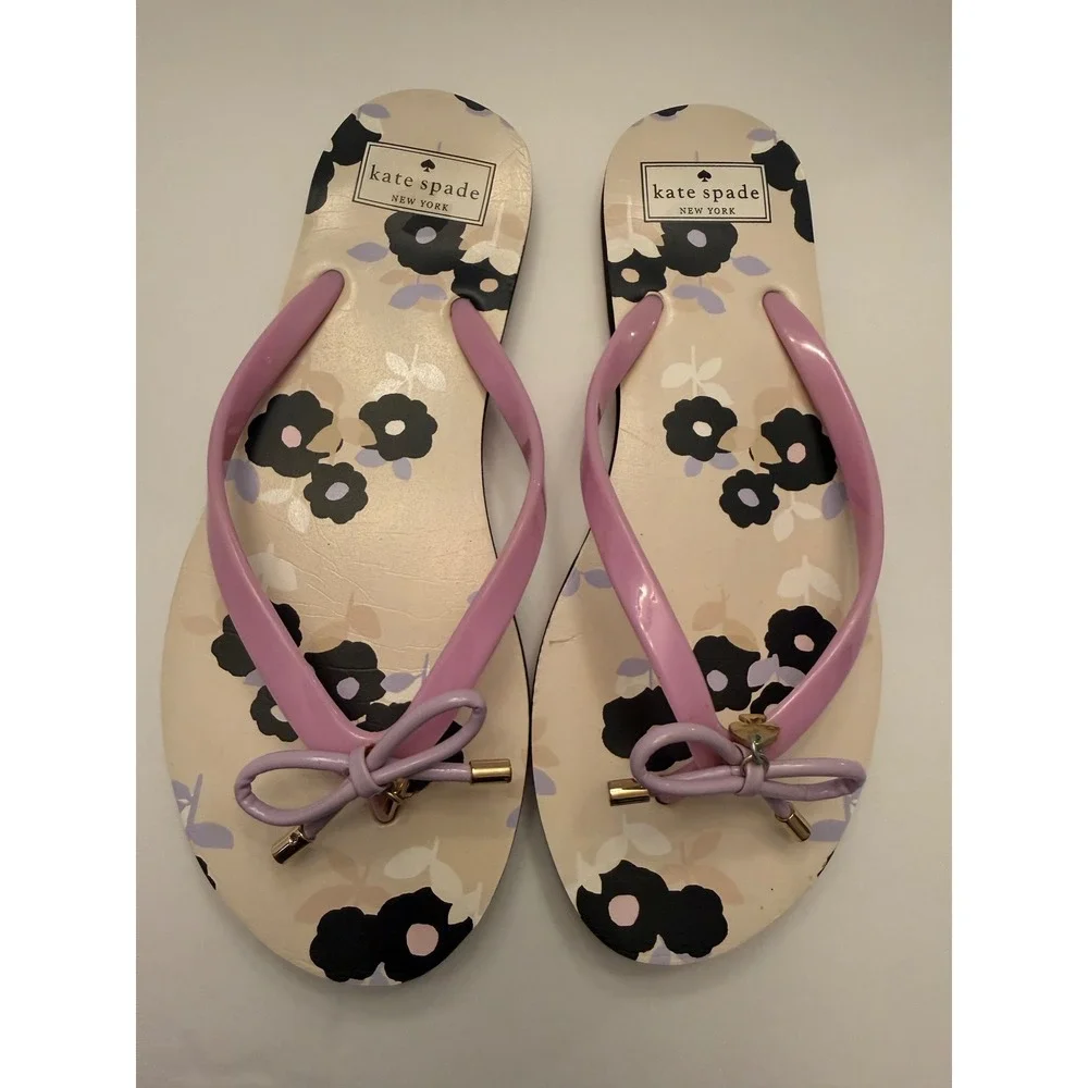 Kate Spade New York Womens 9 Floral Bow‎ Flip Flop Nova Sandals Pink Black